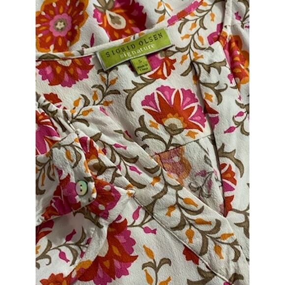SIGRID OLSEN Signature Women's S Floral Yneck Viscose Blouse Flowy Career Office - Picture 5 of 6